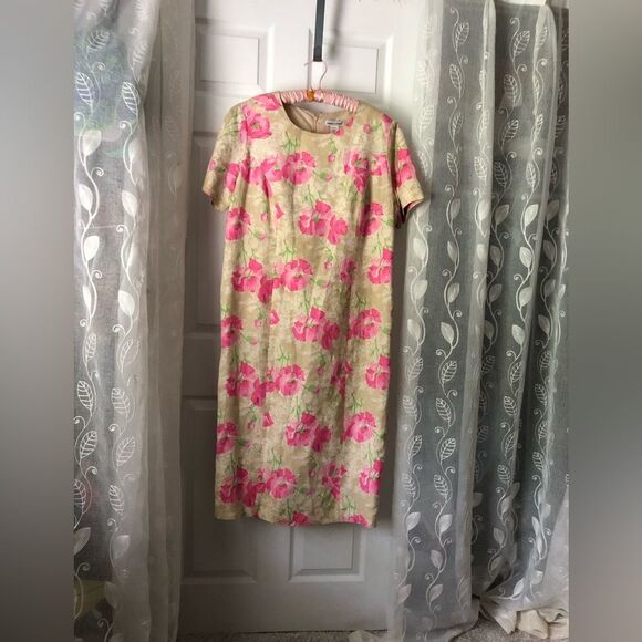 Jessica London Dress Cottagecore Floral 16WT Plus Sz Midi Linen Blend - Picture 2 of 9